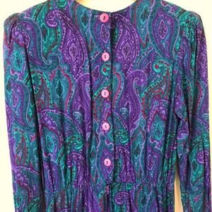 Vintage Jessica Howard Paisley Midi Dress Women’s 6 Puff Sleeves Pockets Prairie